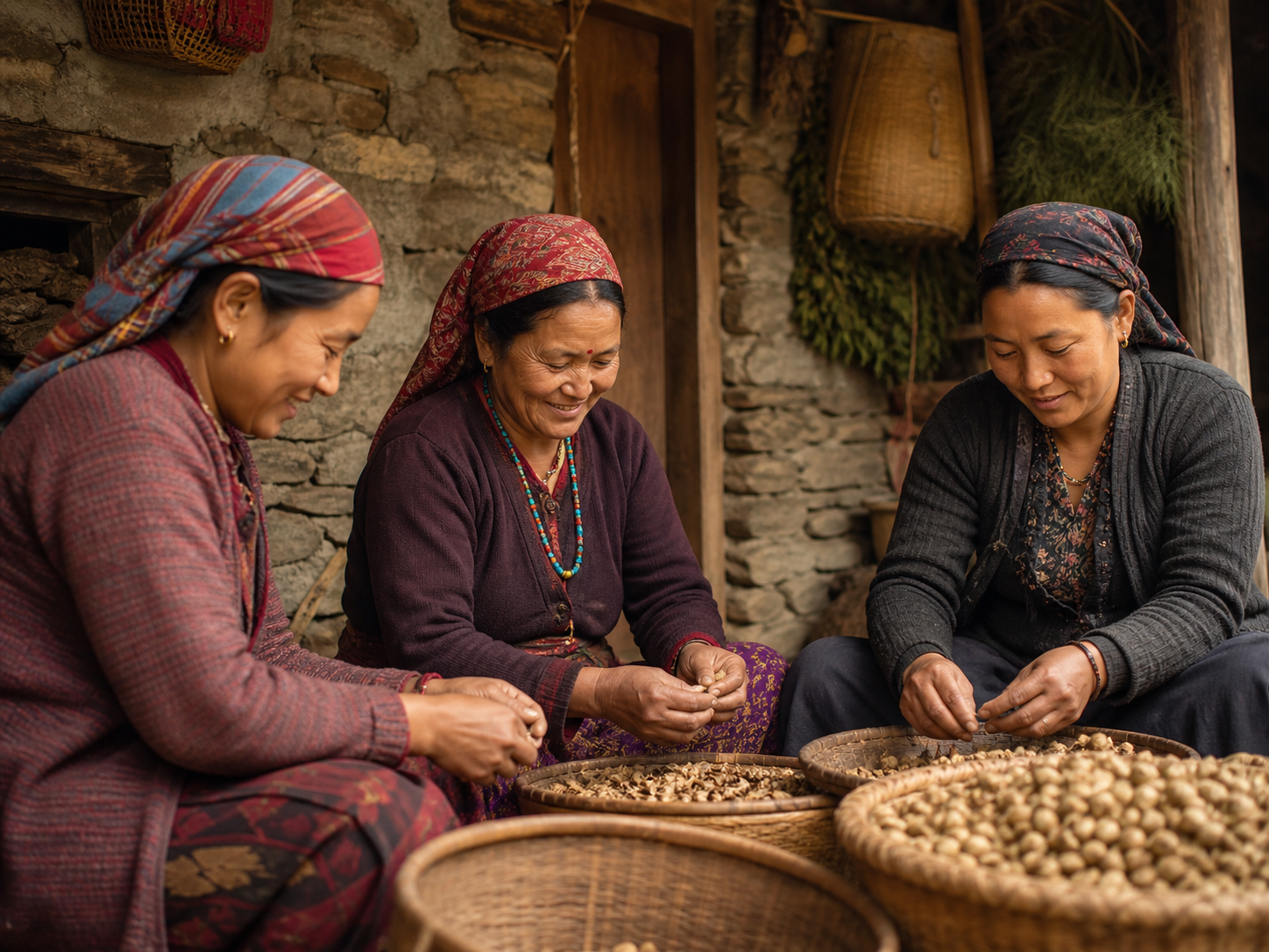 Women preparing Himalayan food products